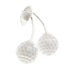 Vintage Cherry Necklace Pendant Faceted Crystal Silver Tone Fruit Jewelry